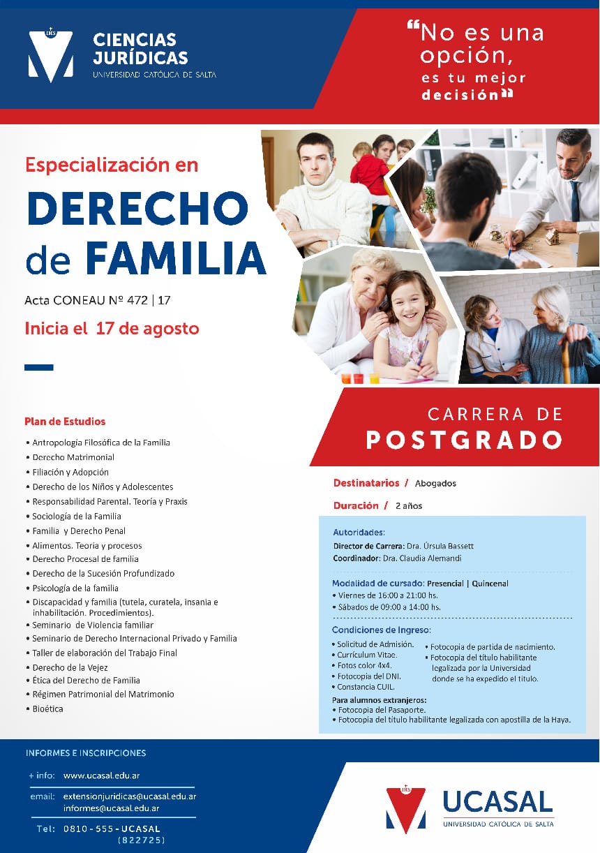 Carrera de Postgrado Especialización en Derecho de Familia
