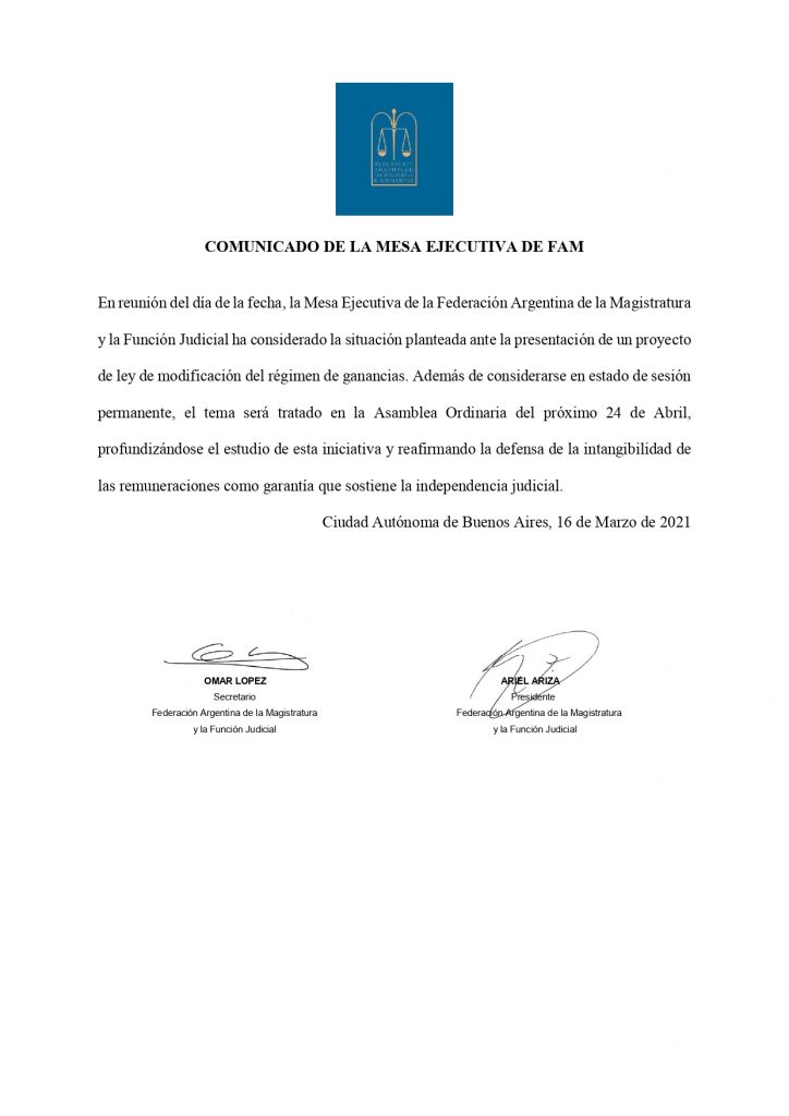 Imagen de la noticia «Comunicado de FAM sobre la modificación al régimen de ganancias»