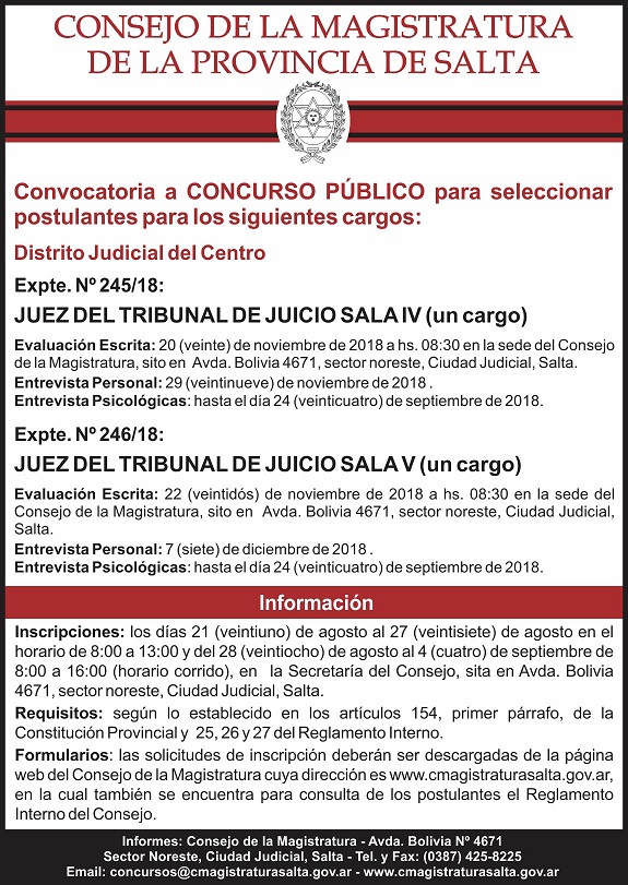 CONCURSOS Consejo de la Magistratura de la Provincia de Salta