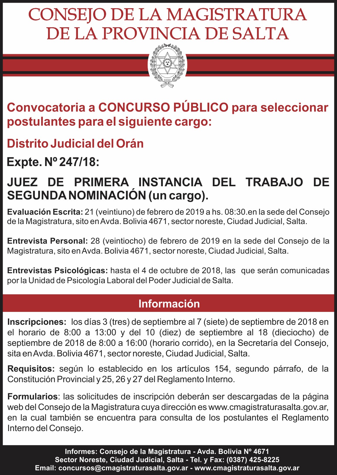 CONCURSO Consejo de la Magistratura de la Provincia de Salta