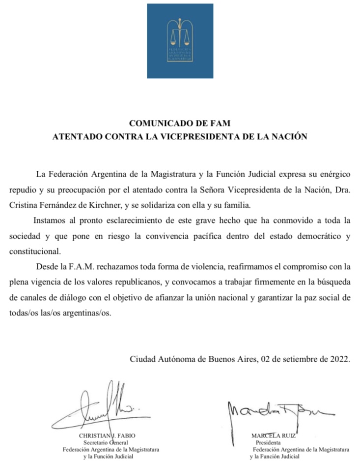 Atentado contra la Vicepresidenta de la Nación