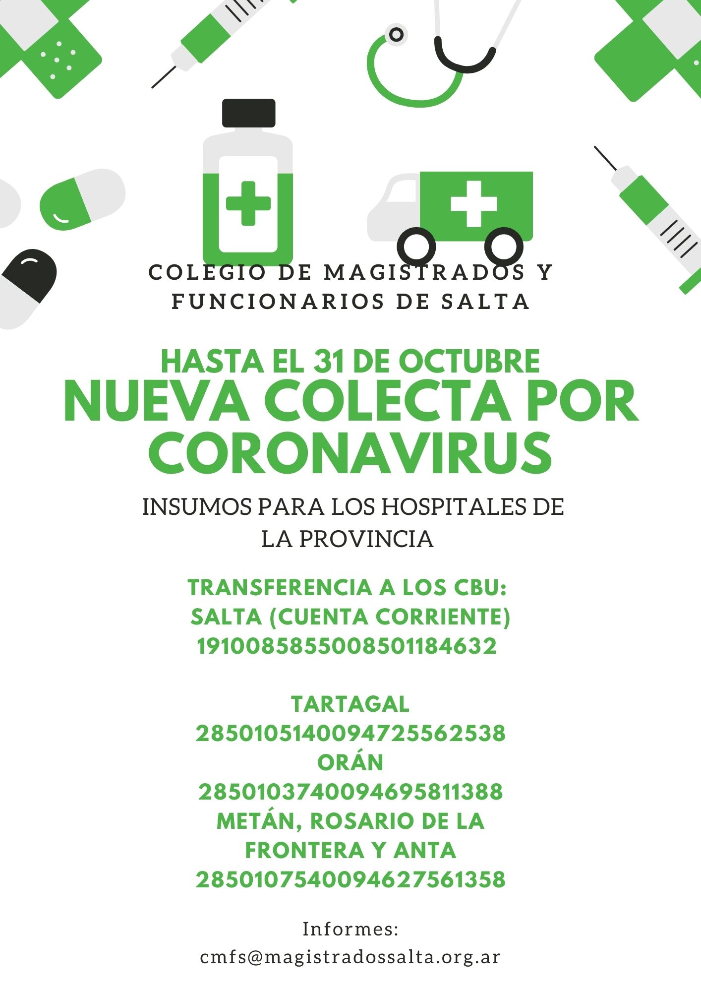 Nueva colecta solidaria para los hospitales de la provincia