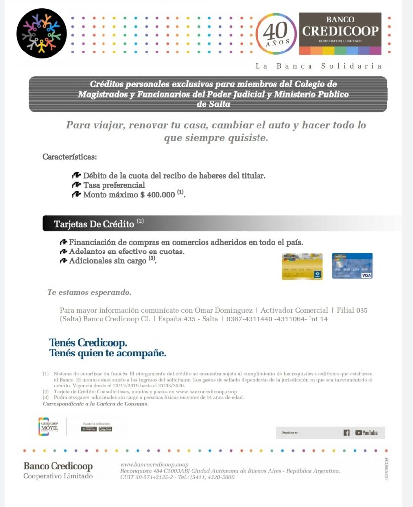 Imagen de la noticia «Convenio con el Banco Credicoop»