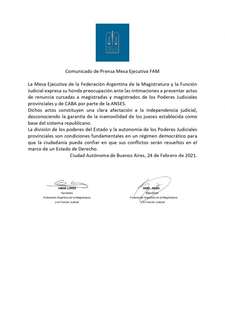 Imagen de la noticia «Comunicado FAM ante la intimación de la Anses a magistradas y magistrados»