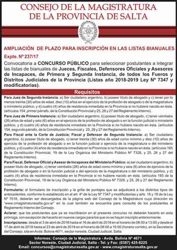 Ampliación de plazo para inscripción en las listas bianuales Expte.n°237/17