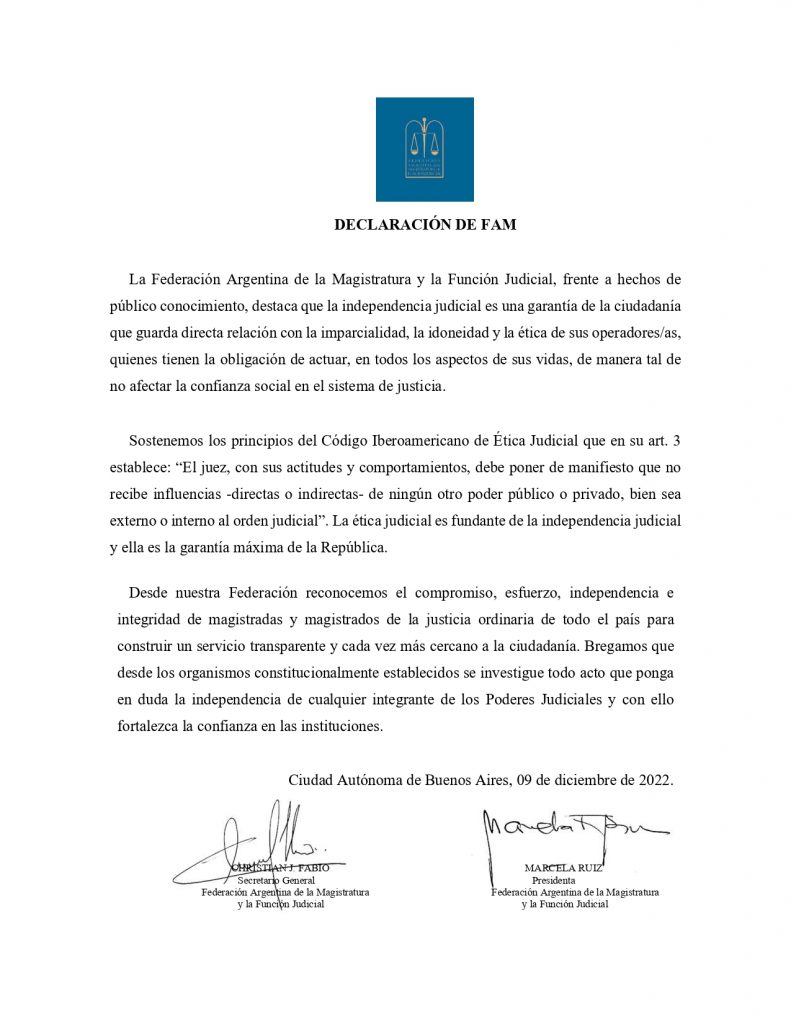Imagen de la noticia «Declaración de FAM en defensa de la independencia judicial»
