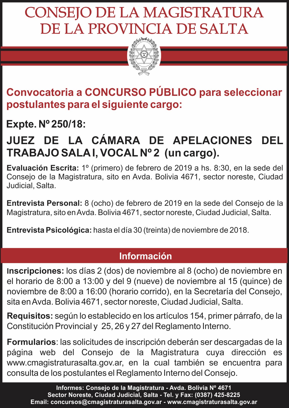 CONCURSO Consejo de la Magistratura de la Provincia de Salta