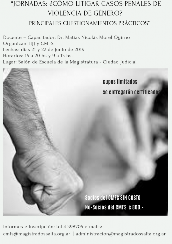 CUPO CERRADO en las “Jornadas: ¿Cómo litigar casos penales de violencia de género?”