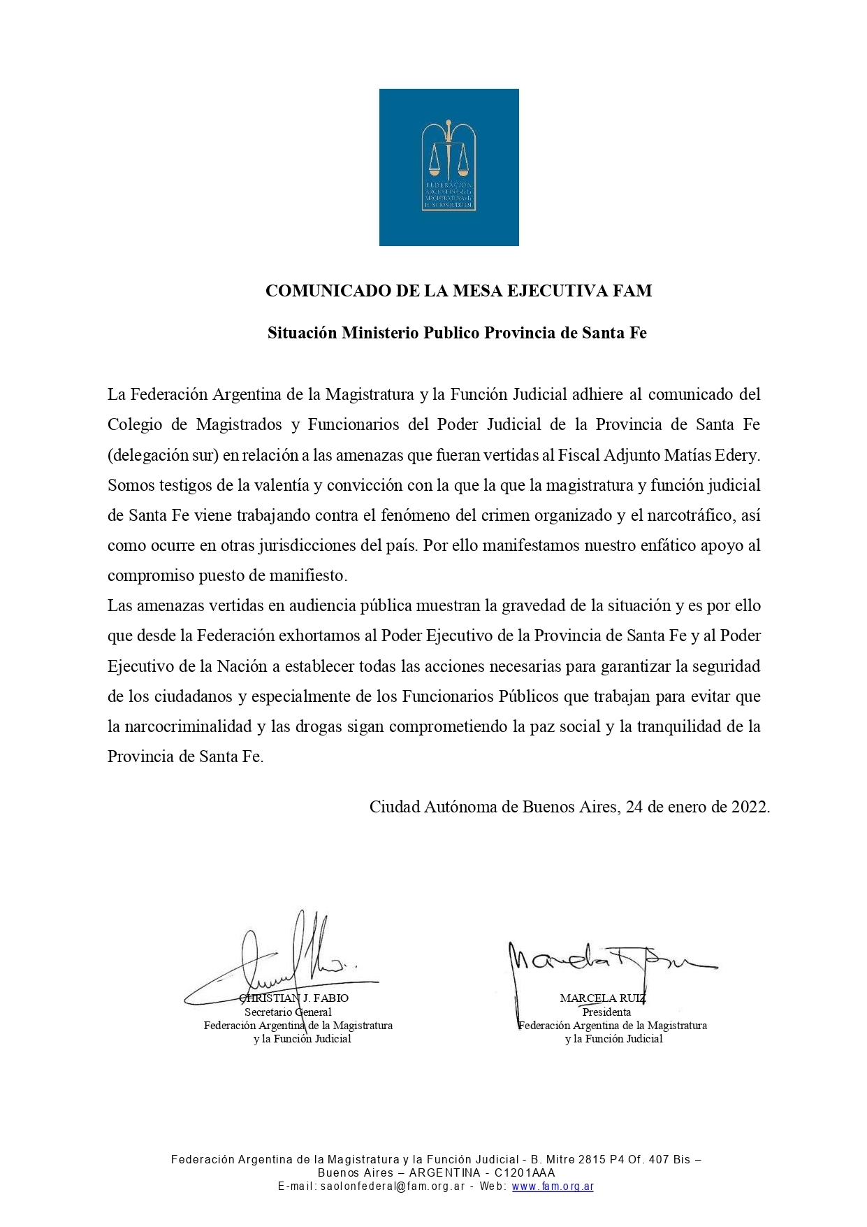 La FAM condena las amenazas a un fiscal de Santa Fe